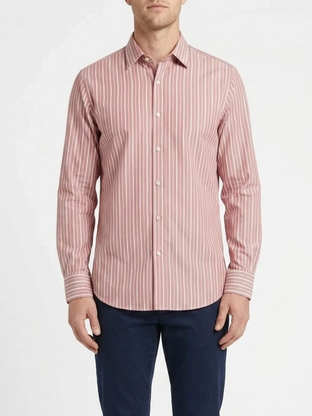Banana Republic Mad Men Mens Shirt Medium Pink White Striped Dress Button Down